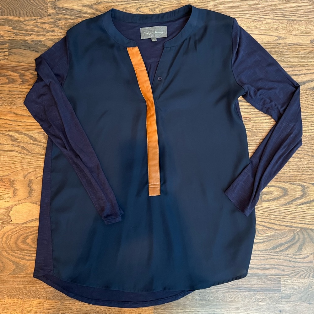 Sunday in Brooklyn Navy Top with Leather Detail | Size XS
